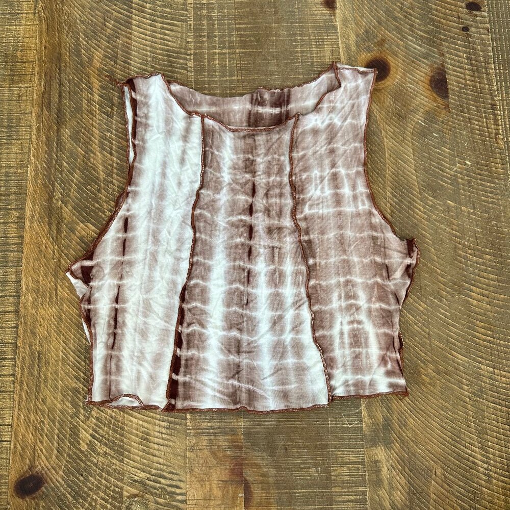Amazon Lettuce Trim Contrast Stitch Tie Dye Crop Top